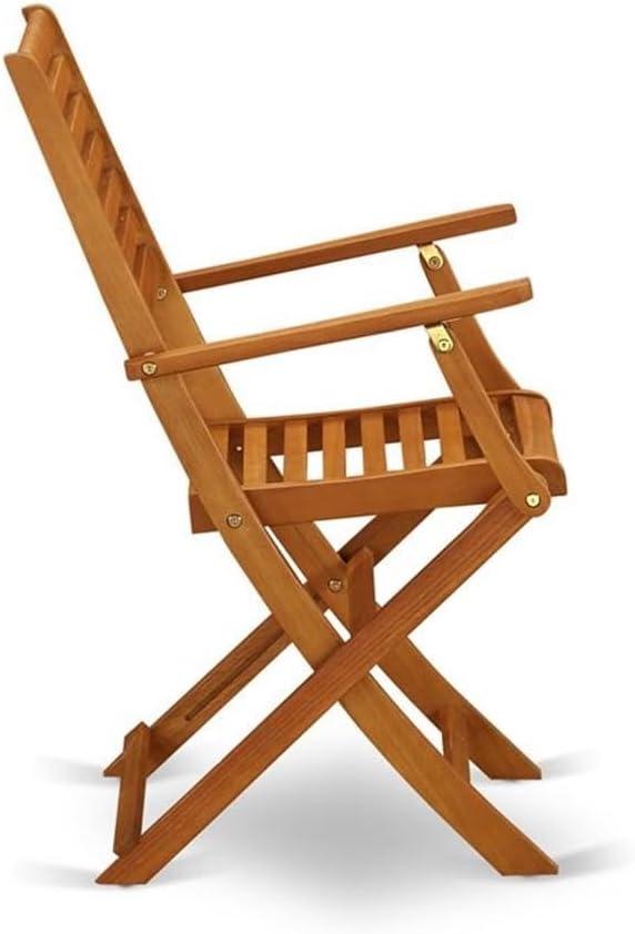 East West Furniture BBSCANA Solid Acacia Wood Outside patio Folding Chair With Arm Rest - Set of 2