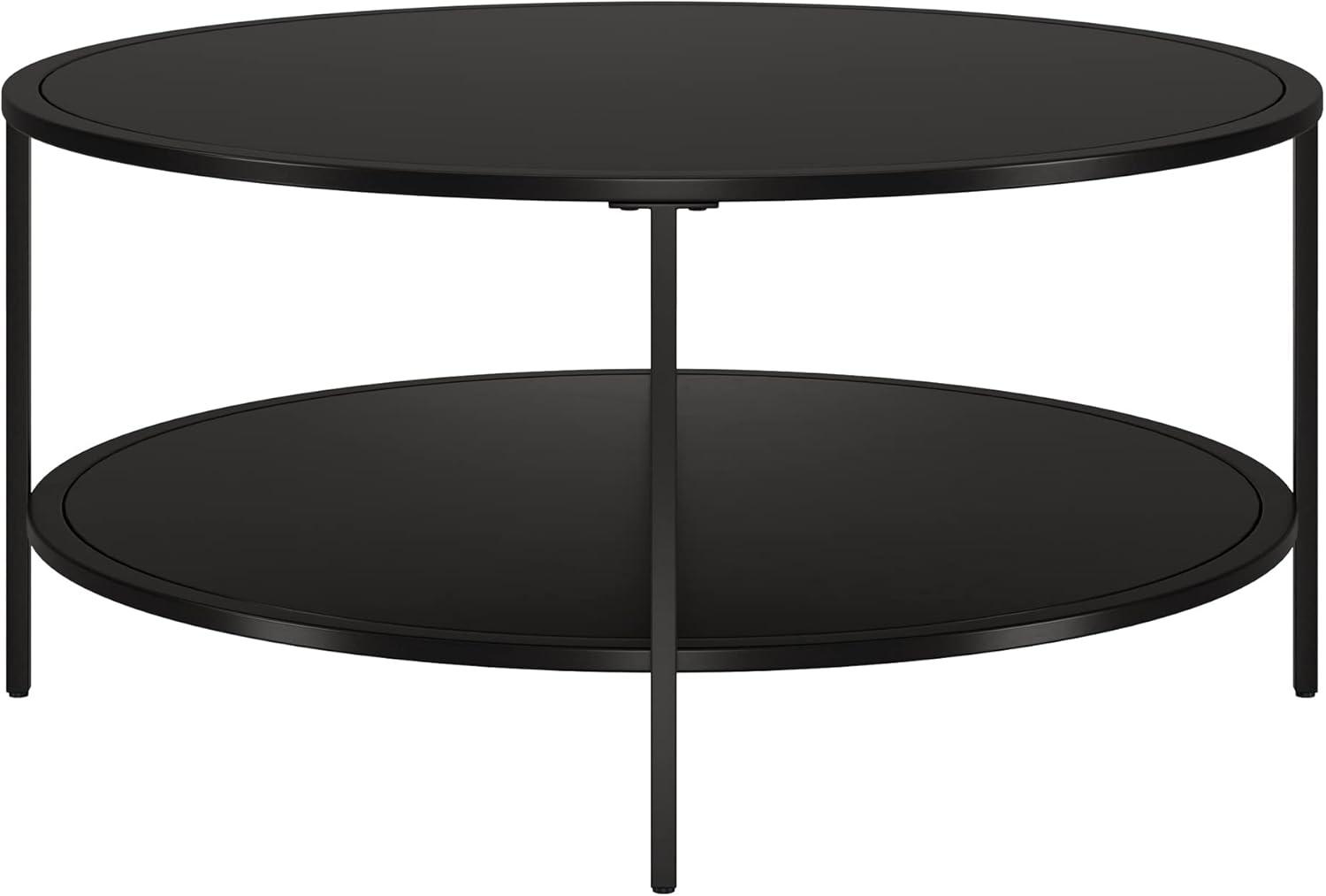 Evelyn&Zoe Sivil 36'' Wide Round Coffee Table with Metal Top, Blackened Bronze