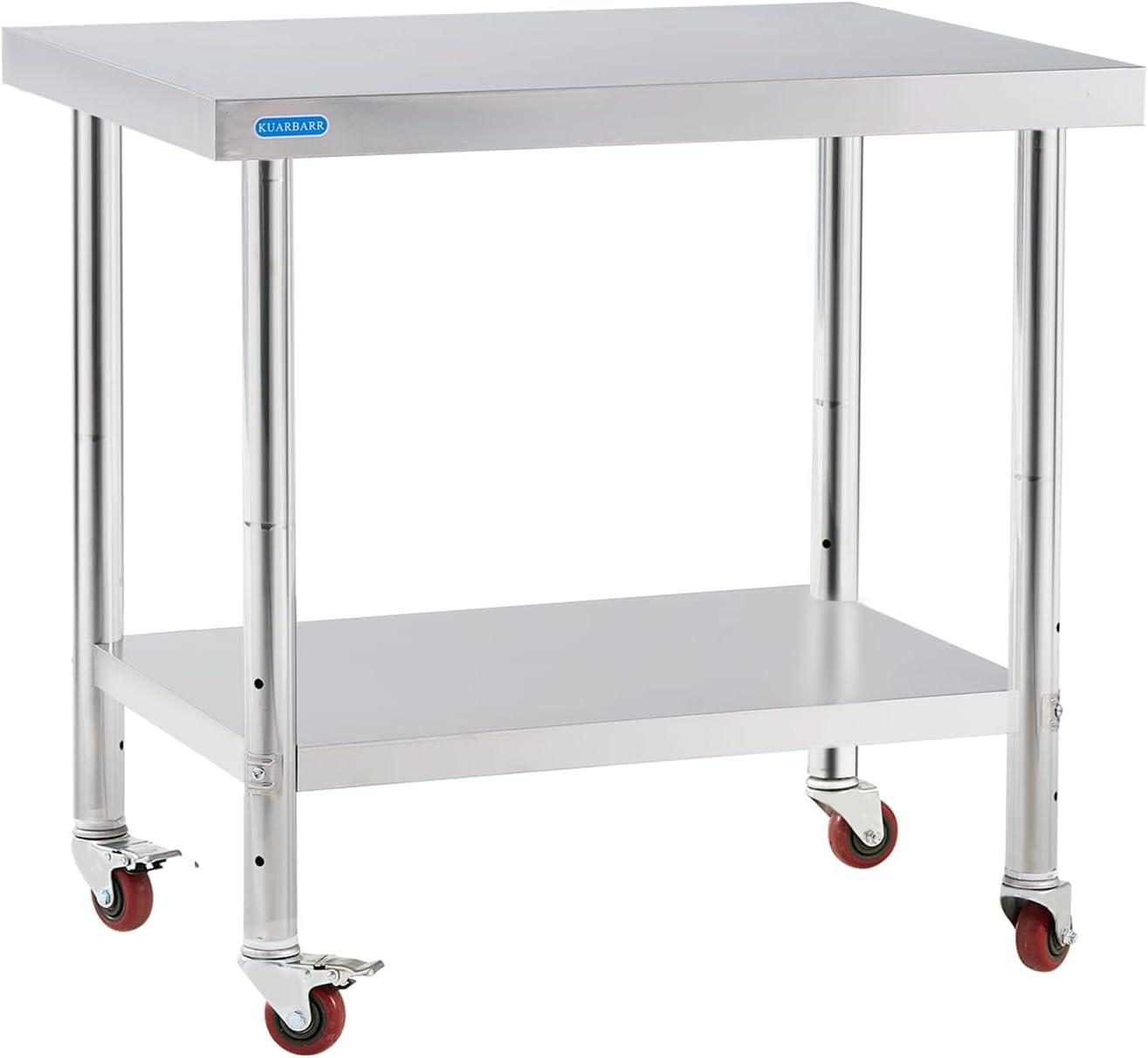 36-Inch Stainless Steel Kitchen Prep Table with Undershelf and Casters