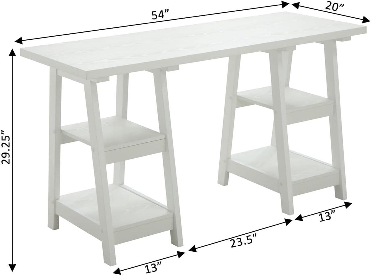 Convenience Concepts Designs2Go Double Trestle Desk with Shelves, White, All Ages