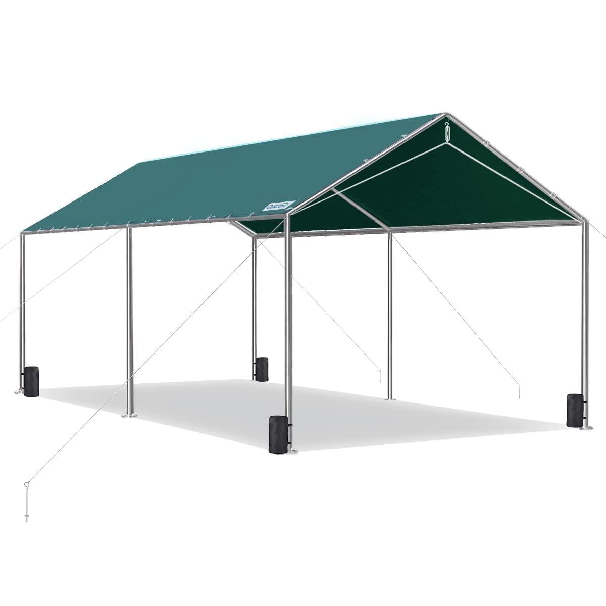 Outdoor Heavy Duty Carport 10 X 20 Ft, Car Canopy Tent with Reinforced Steel Cables (Green)
