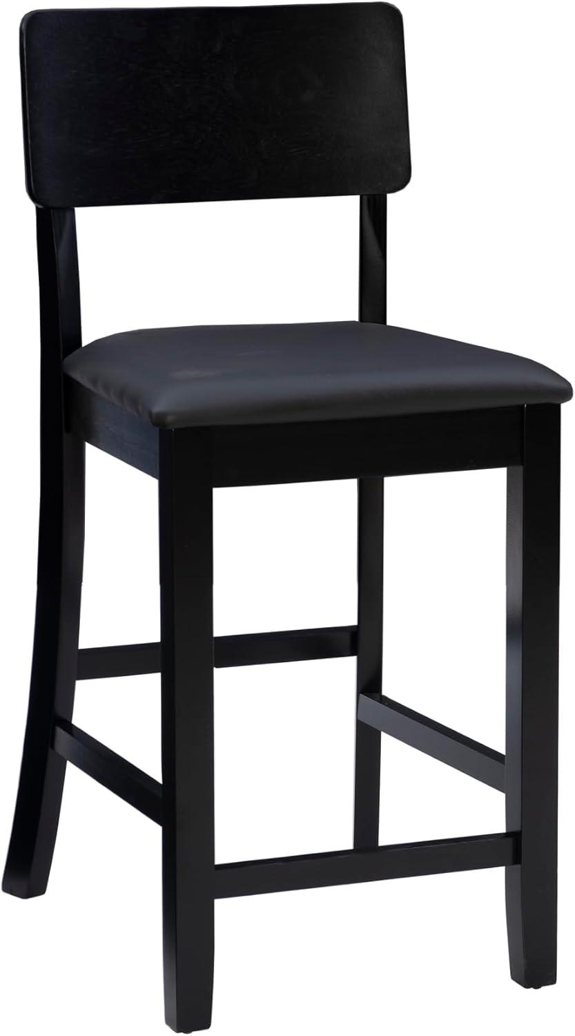 Elegant 24" Black and Cherry Wood Counter Stool with Dark Brown Faux Leather Seat