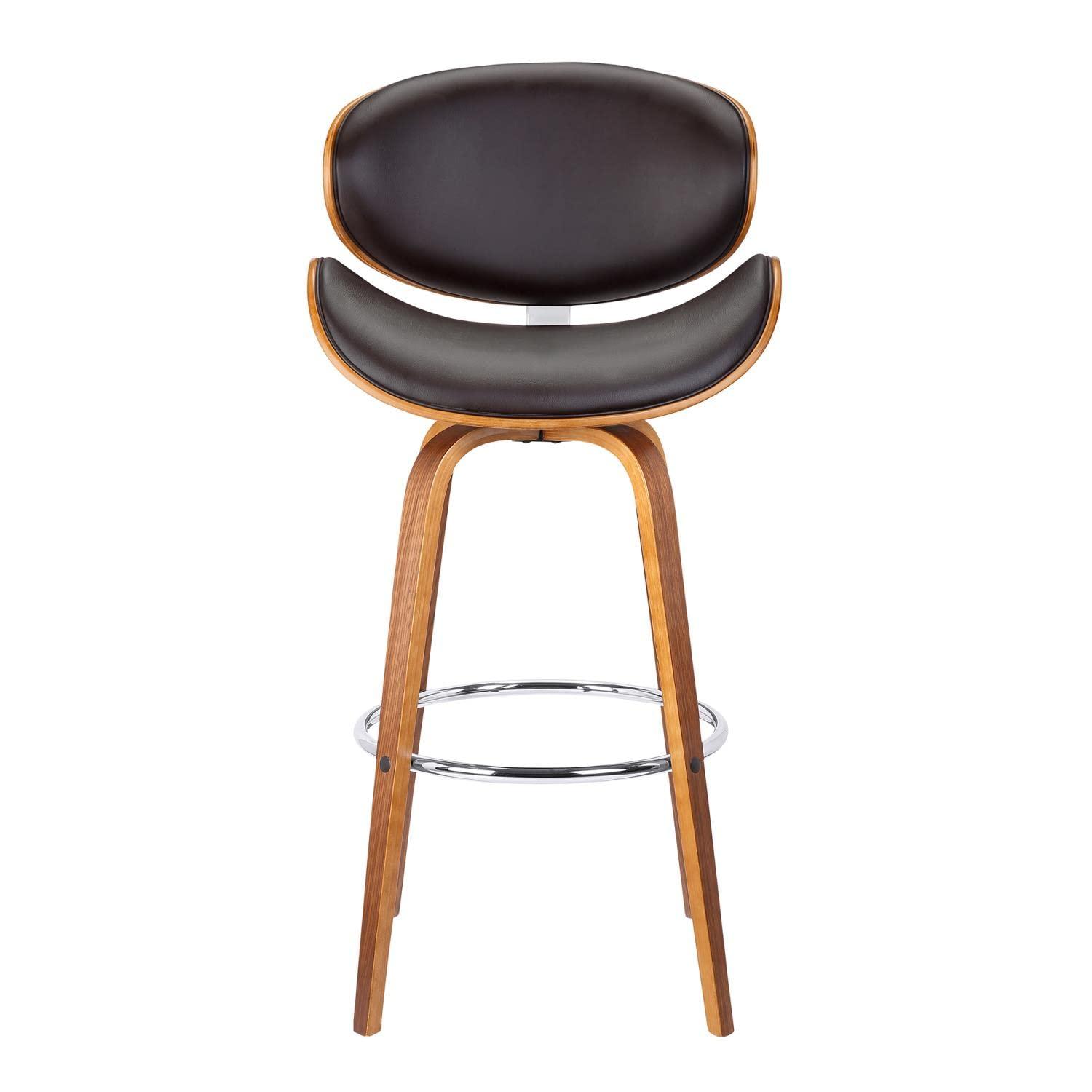 Armen Living Indoor Solstice Adjustable Black Faux Leather Swivel Barstool With Black Powder Coated Finish and Gold Accents