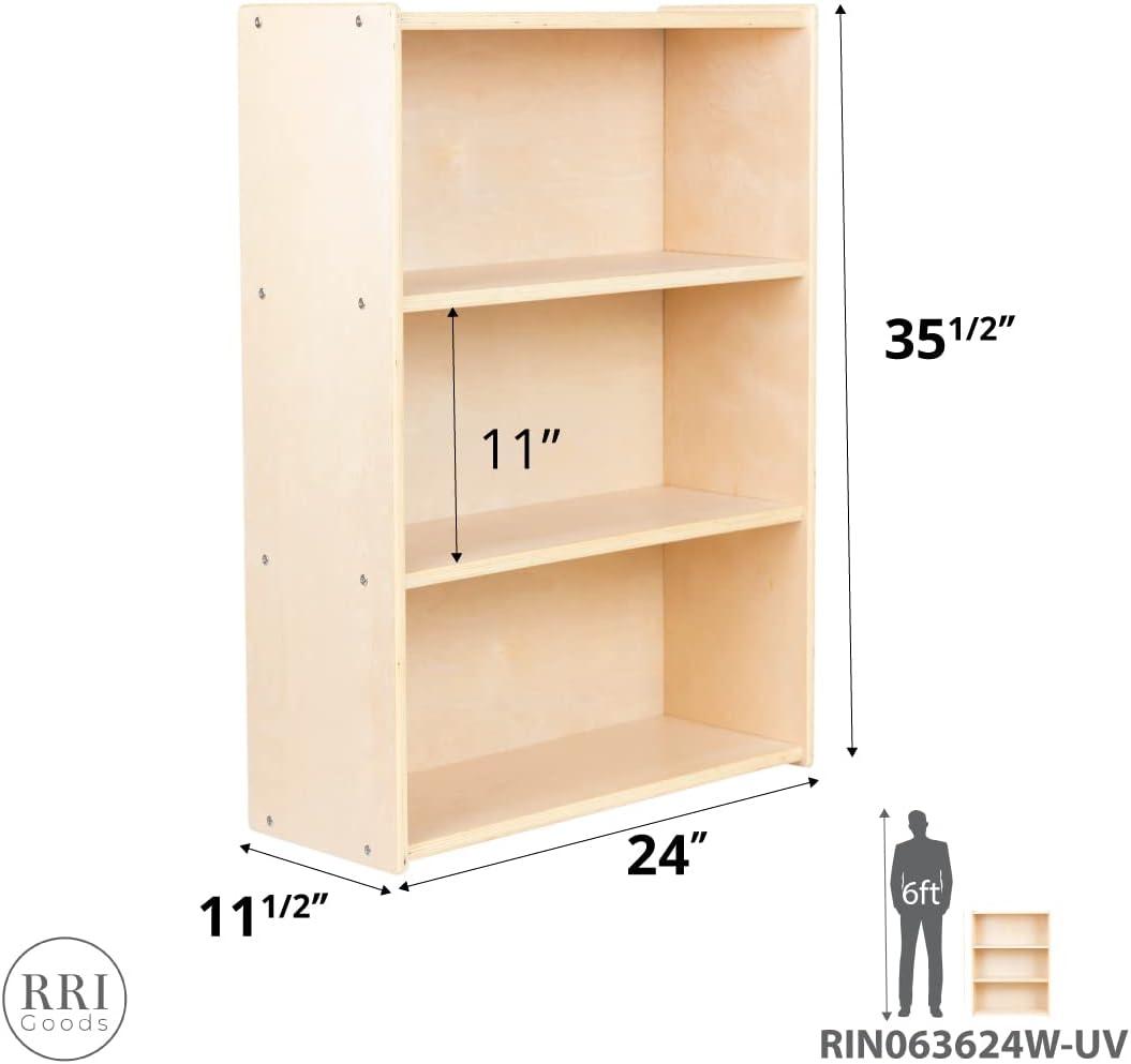 RRI Goods Montessori 36" H Birch Bookshelf with 3 Tier Shelves