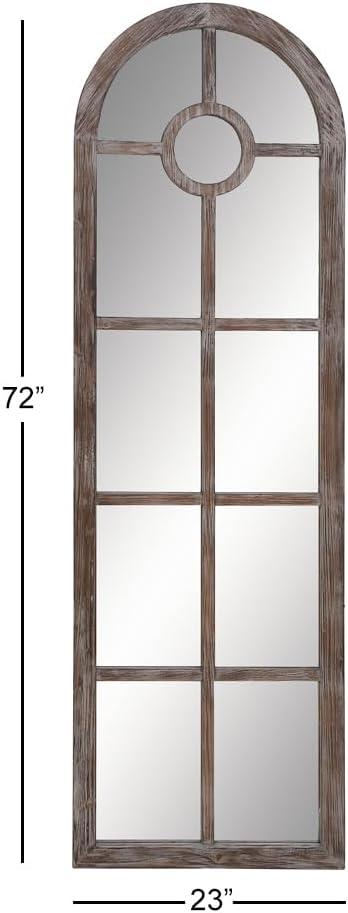 DecMode Contemporary Squre Wood Window Shaped Wall Mirror, 56"W x 44"H with Distressed Brass Colored Frame