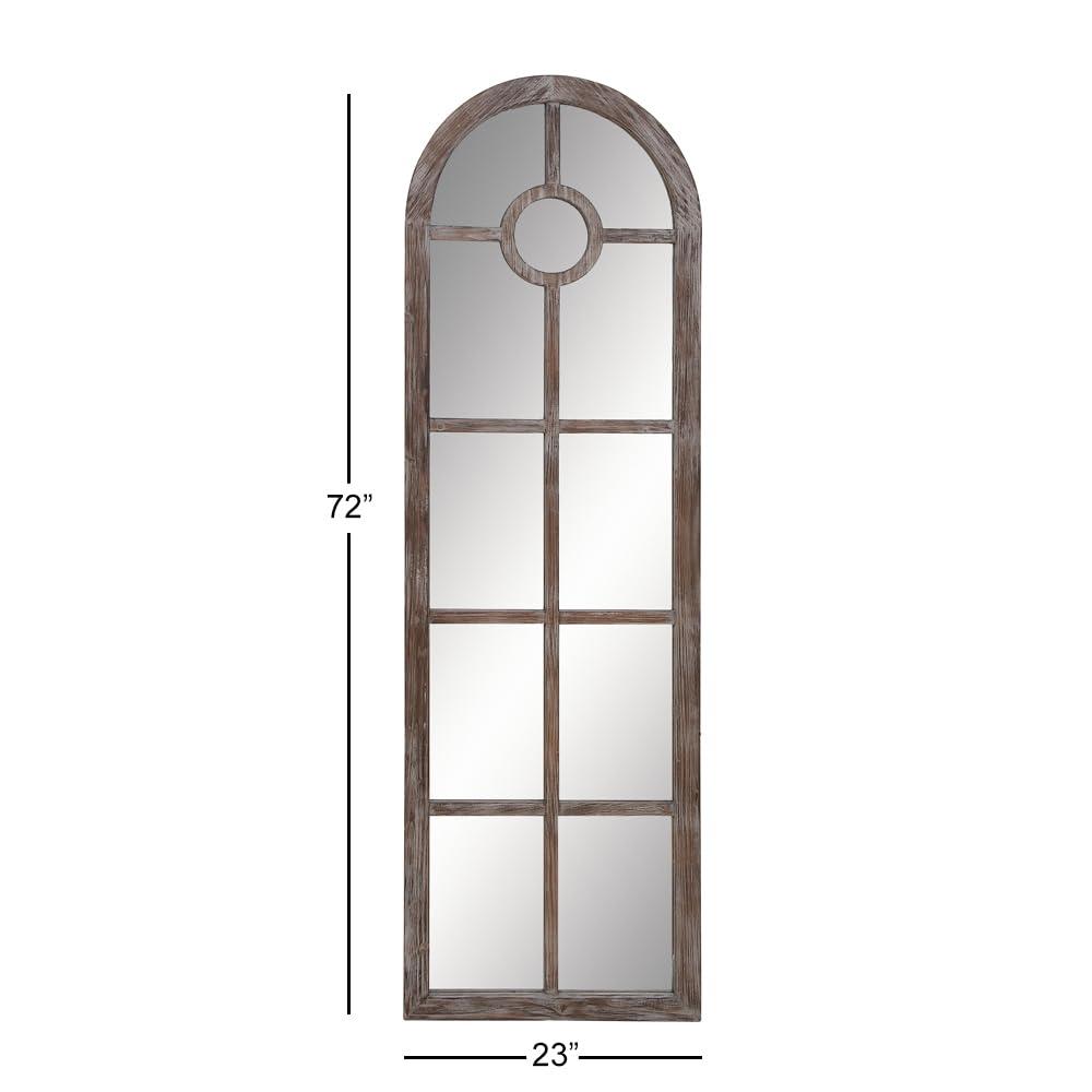 DecMode Contemporary Squre Wood Window Shaped Wall Mirror, 56"W x 44"H with Distressed Brass Colored Frame