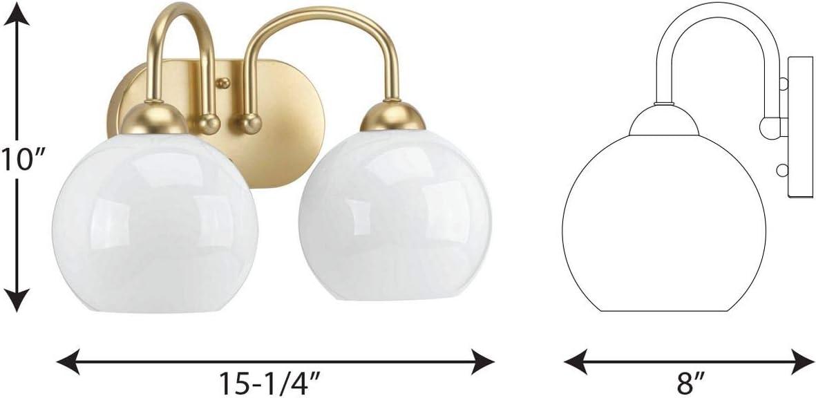 Progress Lighting Carisa Collection 2-Light Bath Wall Light, Vintage Gold, White Glass Globes