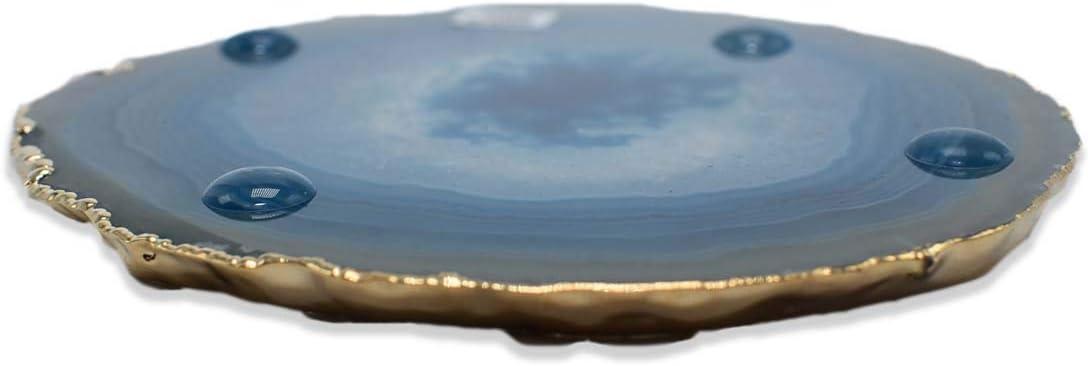 Nature's Decorations Teal Gold Rimmed Agate Stone Coasters - Set of 4, Polished Geode Drink Mats for Dining & Coffee Table & Kitchen Geode Decor Non-Toxic 3.5-4" Diameter