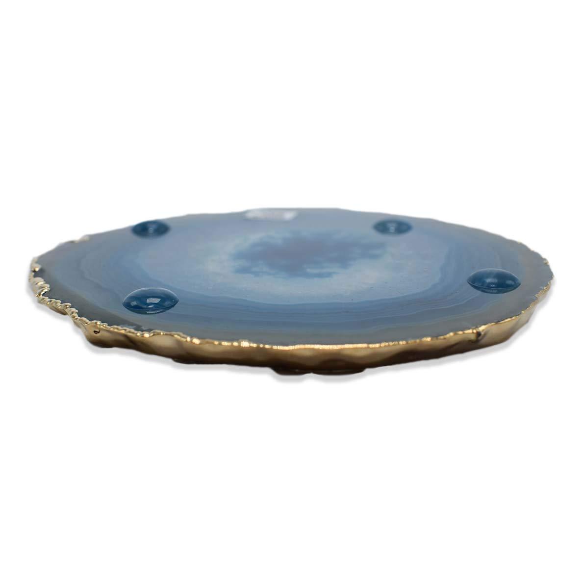 Nature's Decorations Teal Gold Rimmed Agate Stone Coasters - Set of 4, Polished Geode Drink Mats for Dining & Coffee Table & Kitchen Geode Decor Non-Toxic 3.5-4" Diameter