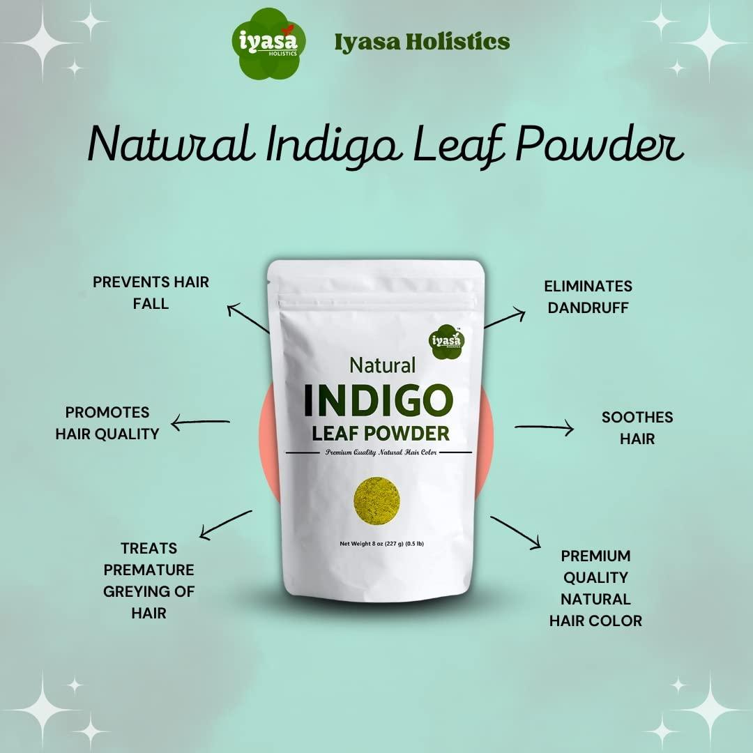 Iyasa Holistics Indigo Powder,Indigofera tinctoria, 8 oz/226 gm, Natural Hair Dye Color Henna Application