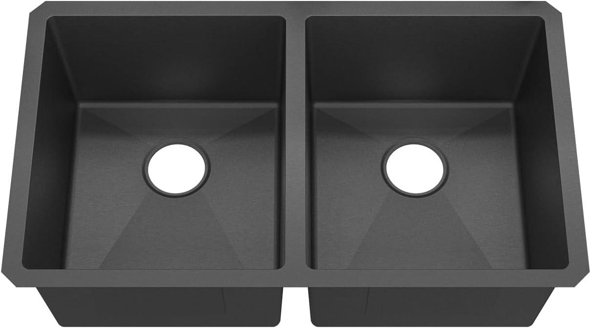 Sinber  Undermount Double Bowl 304 Stainless Steel Kitchen Sink 32" x 19" x 10"(18 Gauge Sink Only) - Black