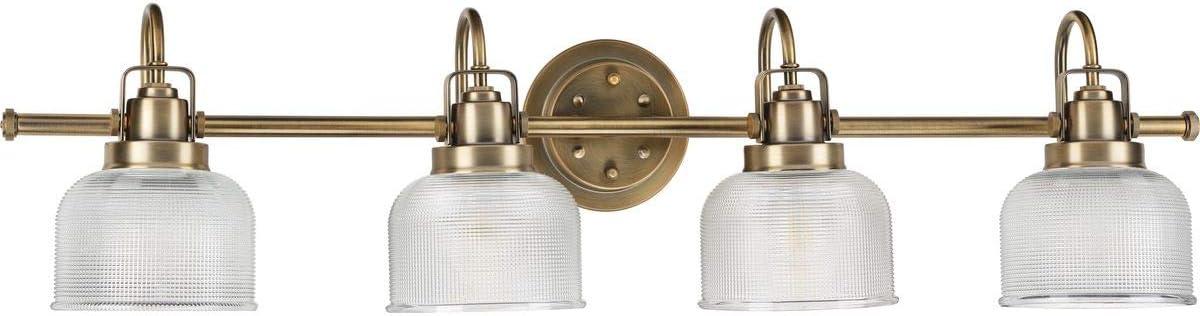 Archie Collection Four-Light Vintage Brass Clear Double Prismatic Glass Coastal Bath Vanity Light