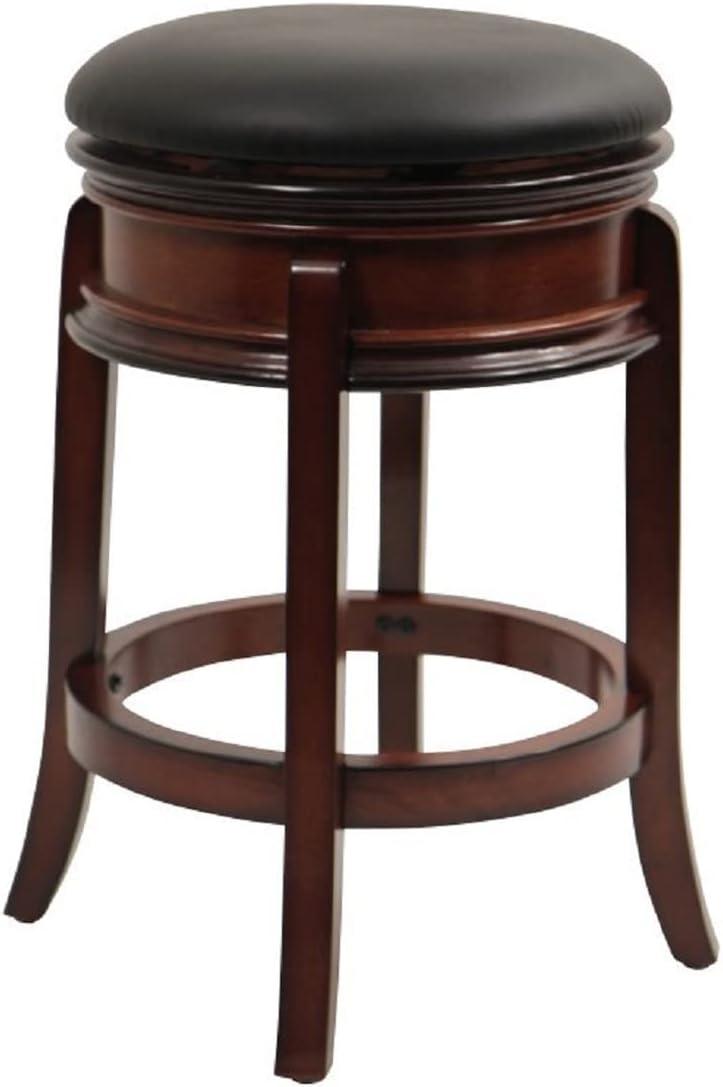 Brandy Wood and Black Leather Swivel Counter Stool