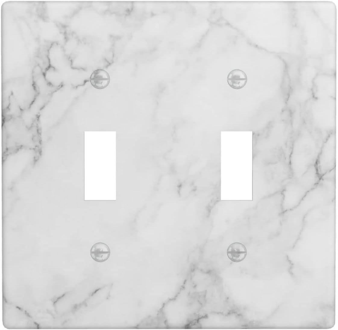 Graphics Wallplates - White Grey Marble Background Print - Double Toggle Wall Plate Cover