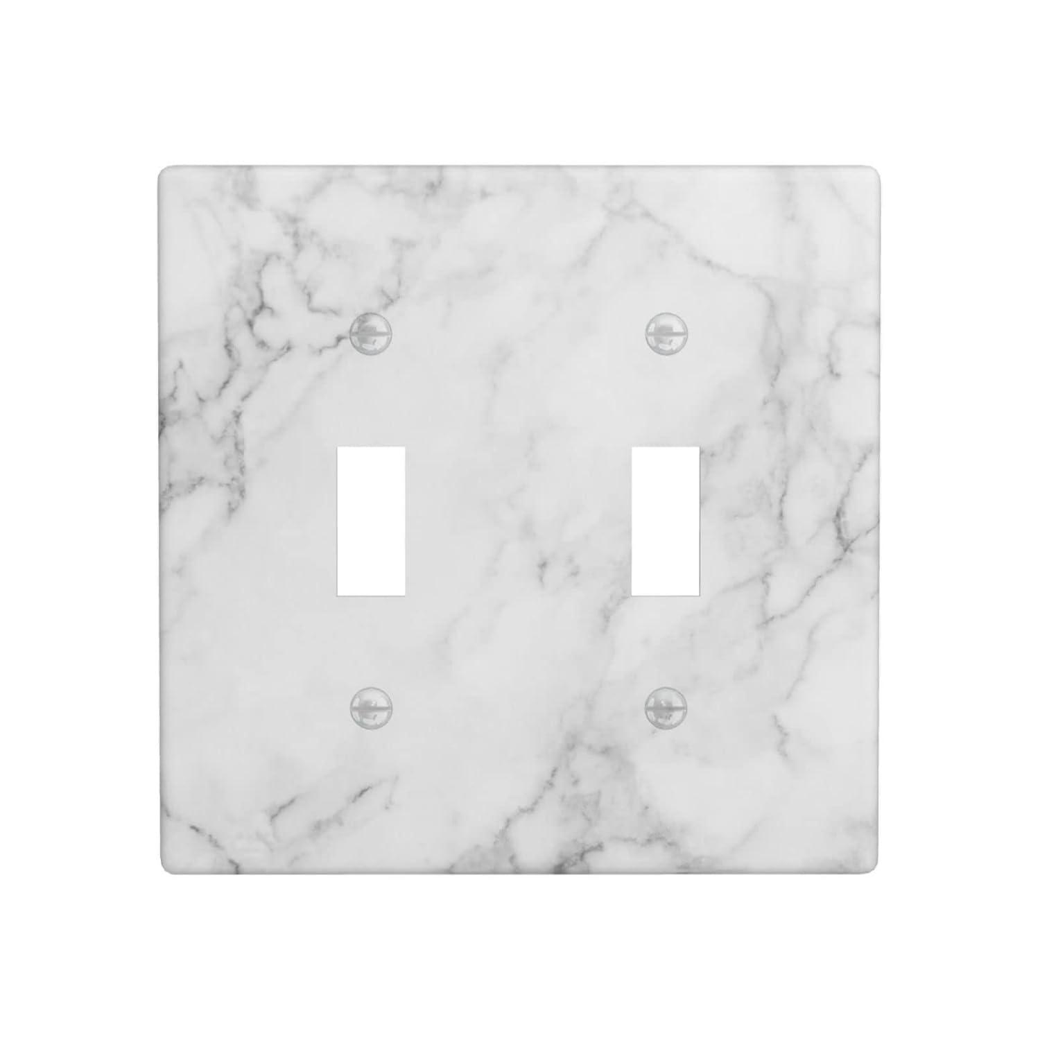 Graphics Wallplates - White Grey Marble Background Print - Double Toggle Wall Plate Cover