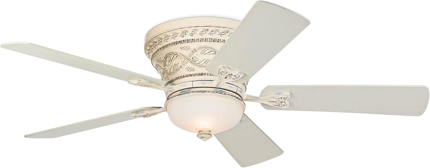 Casa Vieja 52" Ancestry Vintage Antique Indoor Ceiling Fan 5 Blade LED Light Remote Control French White Finish Bedroom Living Room Kitchen Hugger