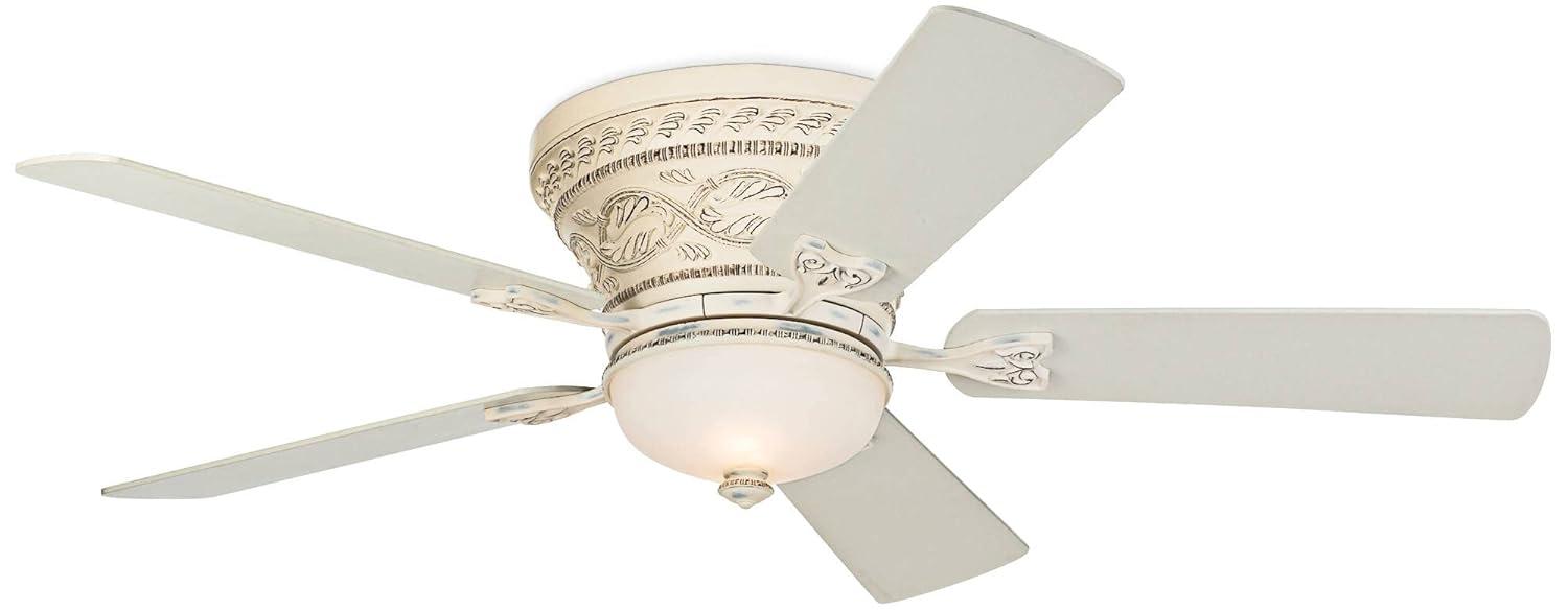 Casa Vieja 52" Ancestry Vintage Antique Indoor Ceiling Fan 5 Blade LED Light Remote Control French White Finish Bedroom Living Room Kitchen Hugger