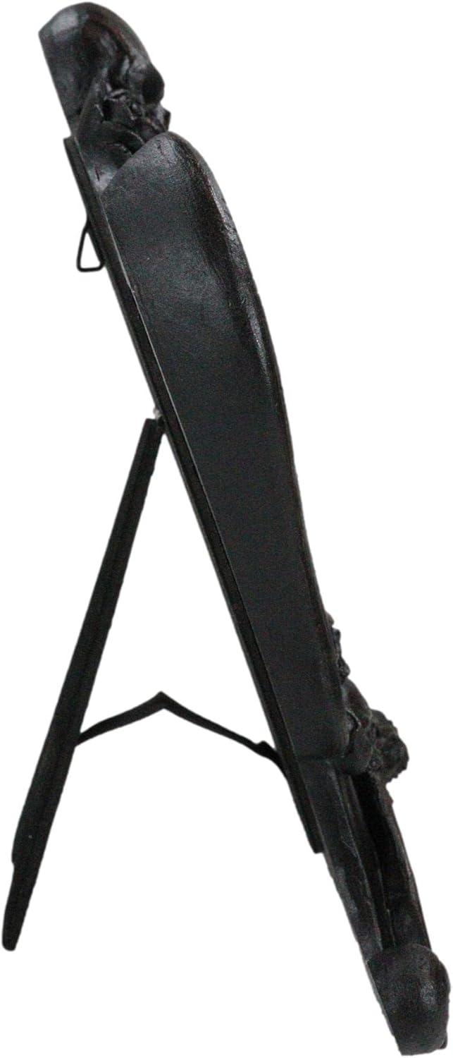 Gothic Black Resin Mirror with Skulls, Roses, and Bats