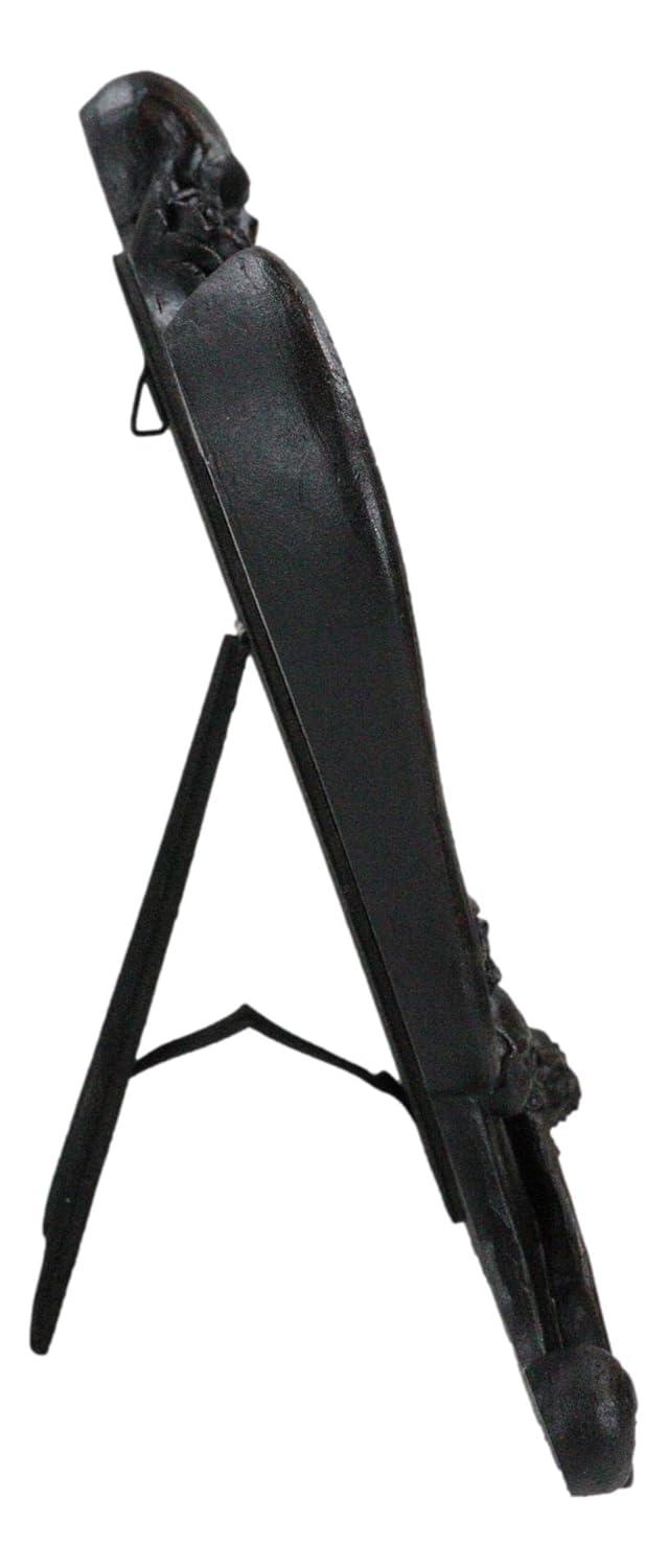 Gothic Black Resin Mirror with Skulls, Roses, and Bats