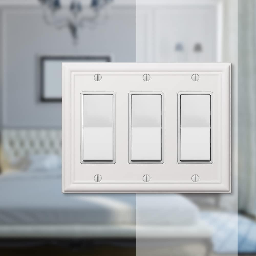 Amerelle 149RRRW Chelsea Wallplate, 3 Rocker, Steel, White, 1-Pack