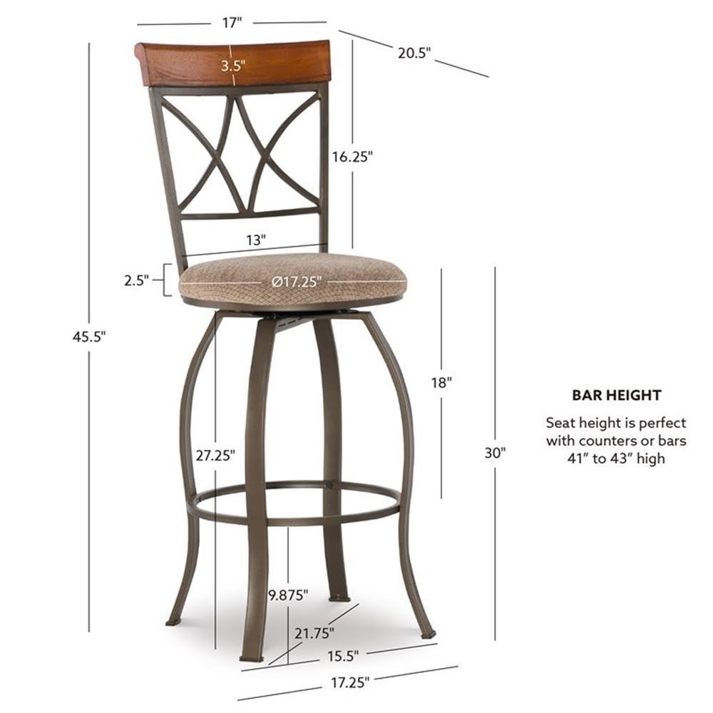 Hamilton 3-Piece Bar Height Pub Set with Swivel, Brushed Faux Medium Cherry Wood with "Matte Pewter and Bronze" Metal