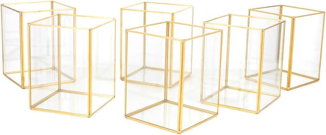 Koyal Wholesale Gold Geometric Hurricane Candle Holder Set of 6 for Wedding Centerpiece, Home Decor, Patio Decor