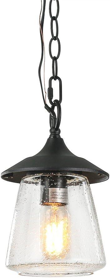 LNC 1-Light Farmhouse  Cylinder Seeded Glass for Gazebo With Patio Outdoor Pendant Light