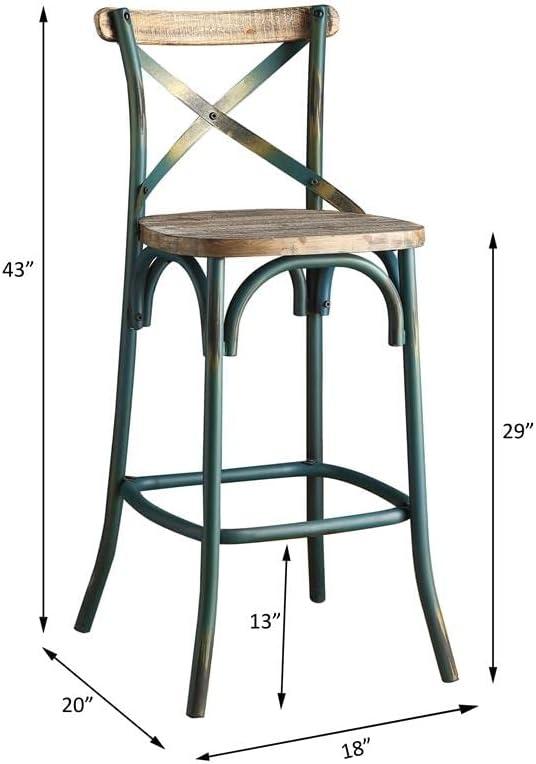 Acme Furniture Zaire Bar Chair in Antique Turquoise and Antique Oak Indoor