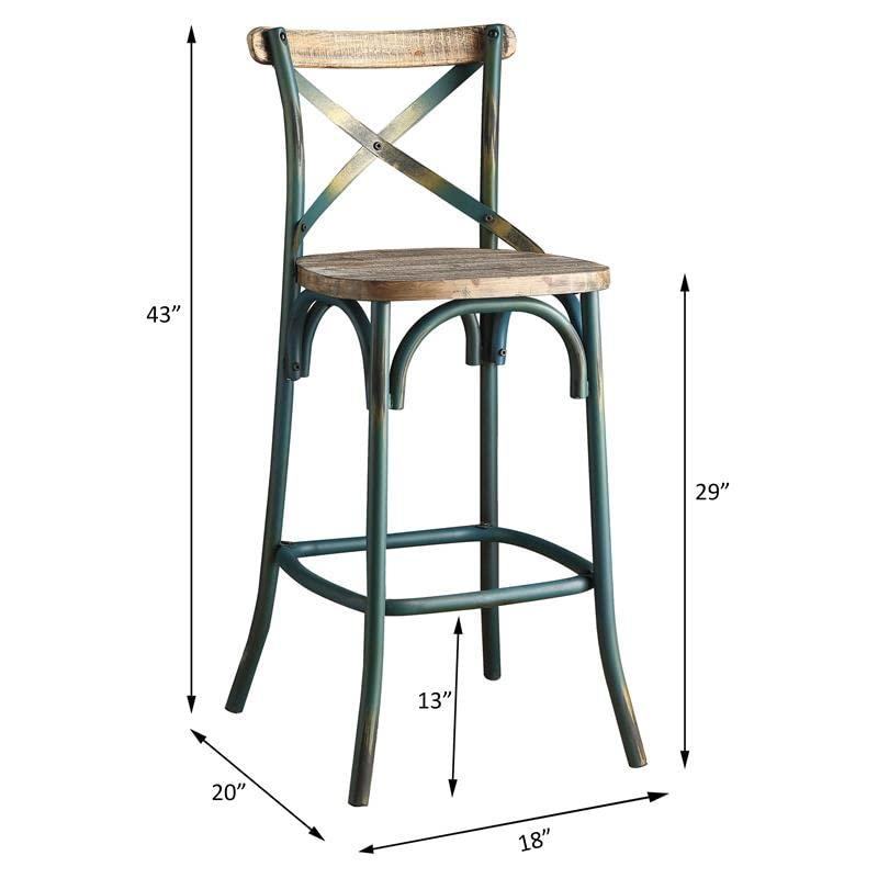 Acme Furniture Zaire Bar Chair in Antique Turquoise and Antique Oak Indoor
