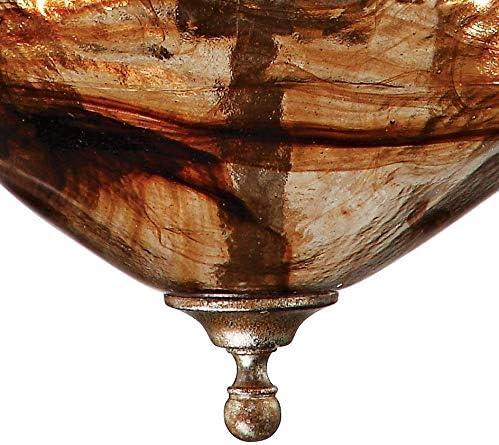Franklin Iron Works Amber Scroll Golden Bronze Pendant Chandelier 24 3/4" Wide Rustic Art Glass Bowl 3-Light Fixture for Dining Room Kitchen Island