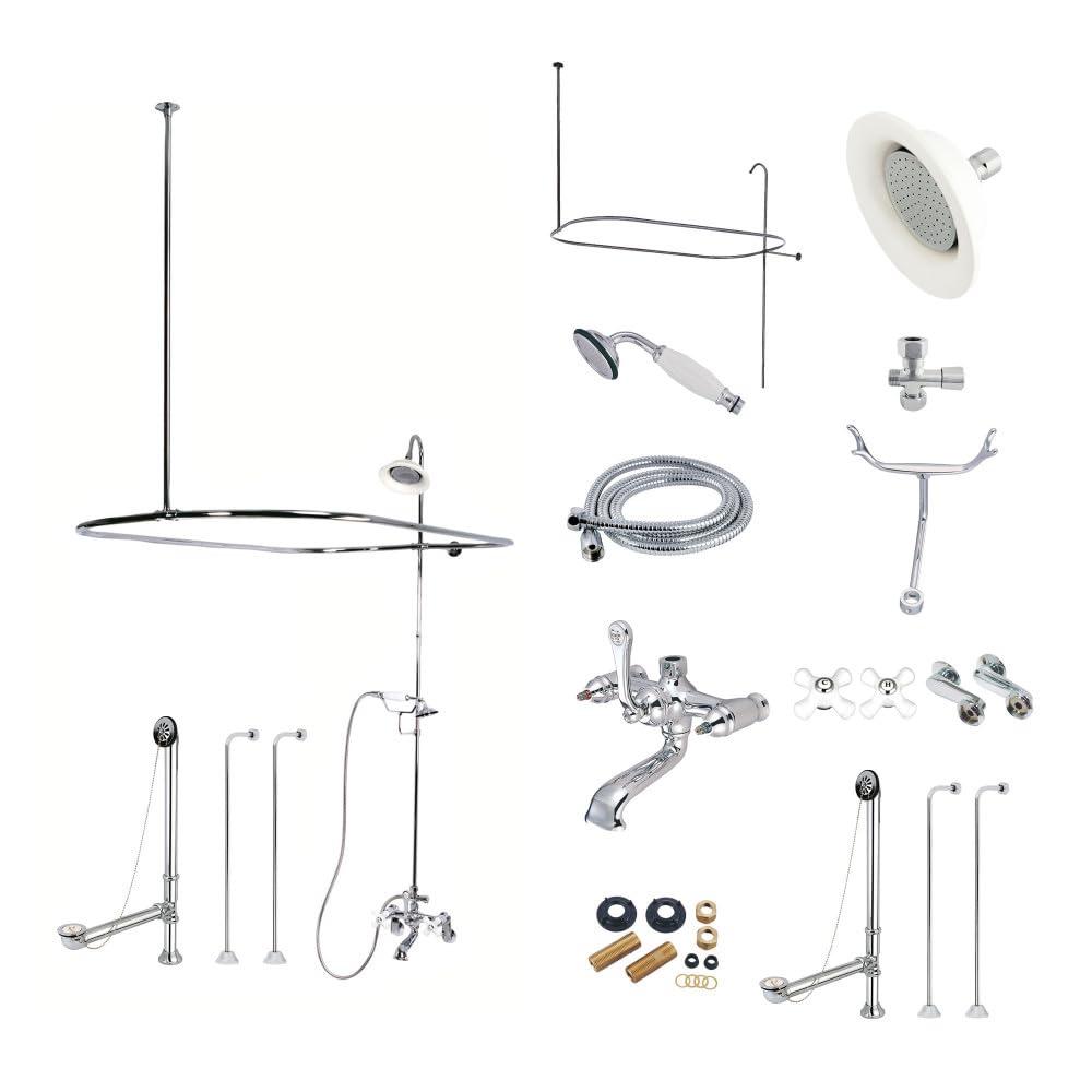 Polished Chrome Vintage Clawfoot Tub Faucet Package with Shower Enclosure