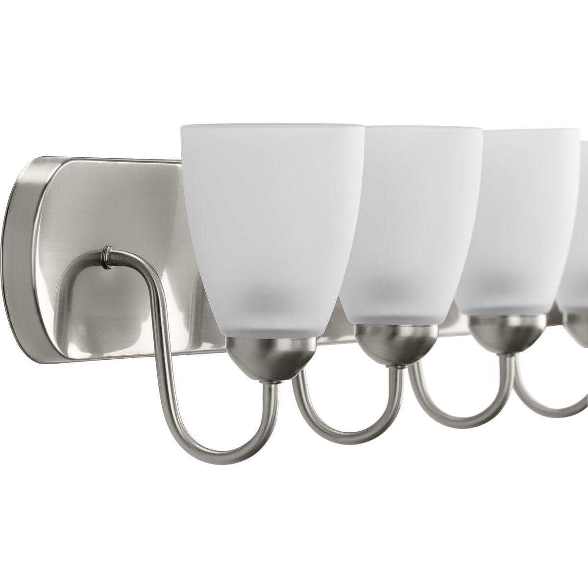 Progress Lighting Gather 6-Light Bath Bracket, Brushed Nickel, Etched Glass Shades