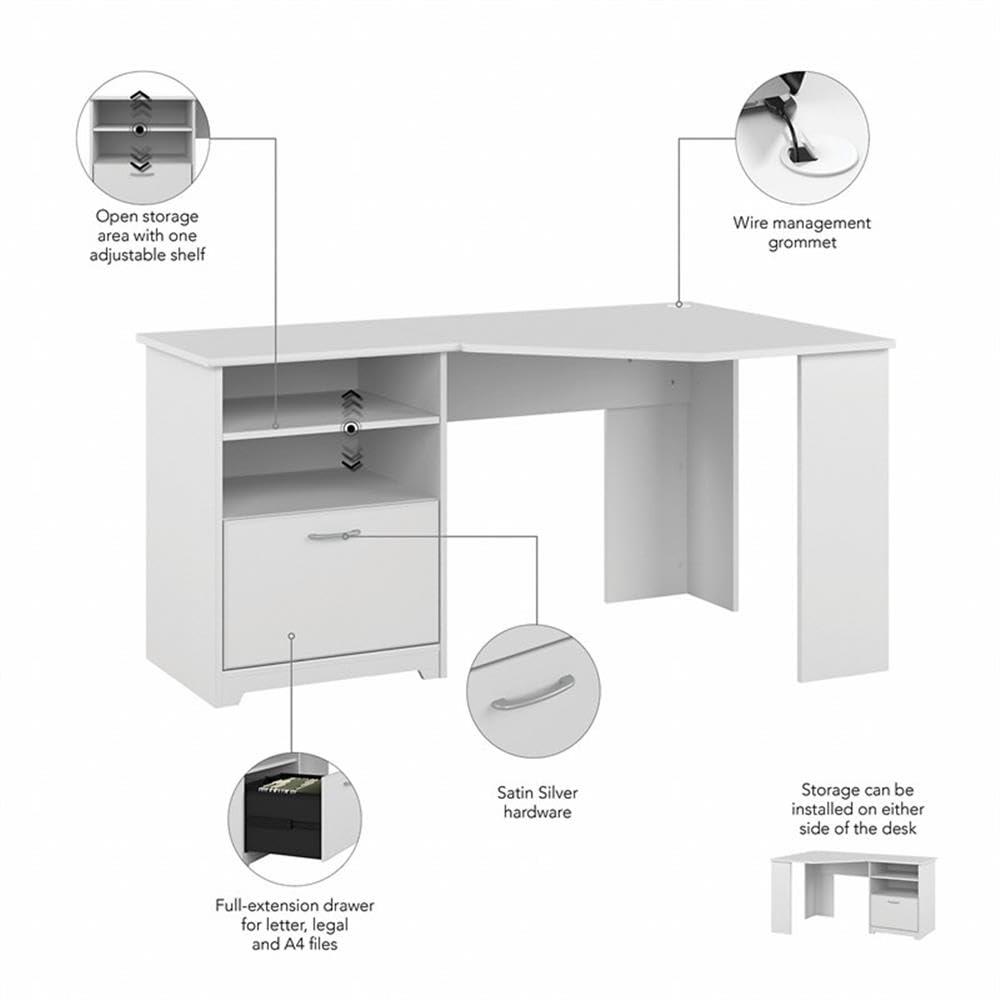 Bush Furniture Cabot 60" Corner Desk with Storage, White