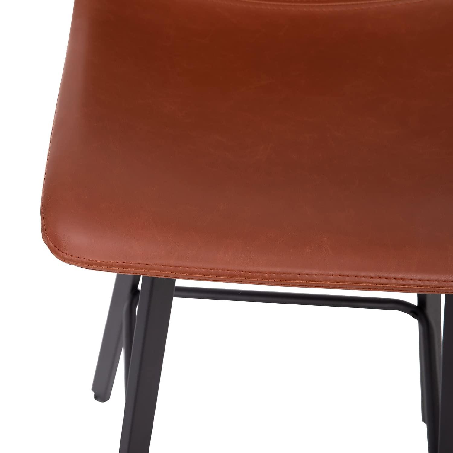 Flash Furniture Set of 2 Commercial Indoor Armless Iron Barstools - Cognac LeatherSoft