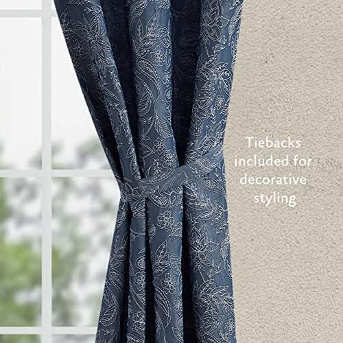 Jessica Simpson Groovy Paisley Grommet Window Curtains with Tiebacks, Navy, 38" x 96"