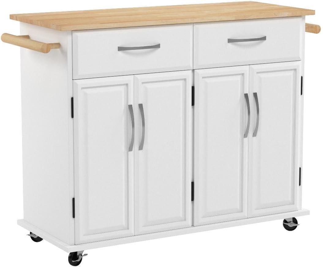 BELLEZE Rolling Kitchen Island Utility Cart with 2 Drawers - Baldy (White)