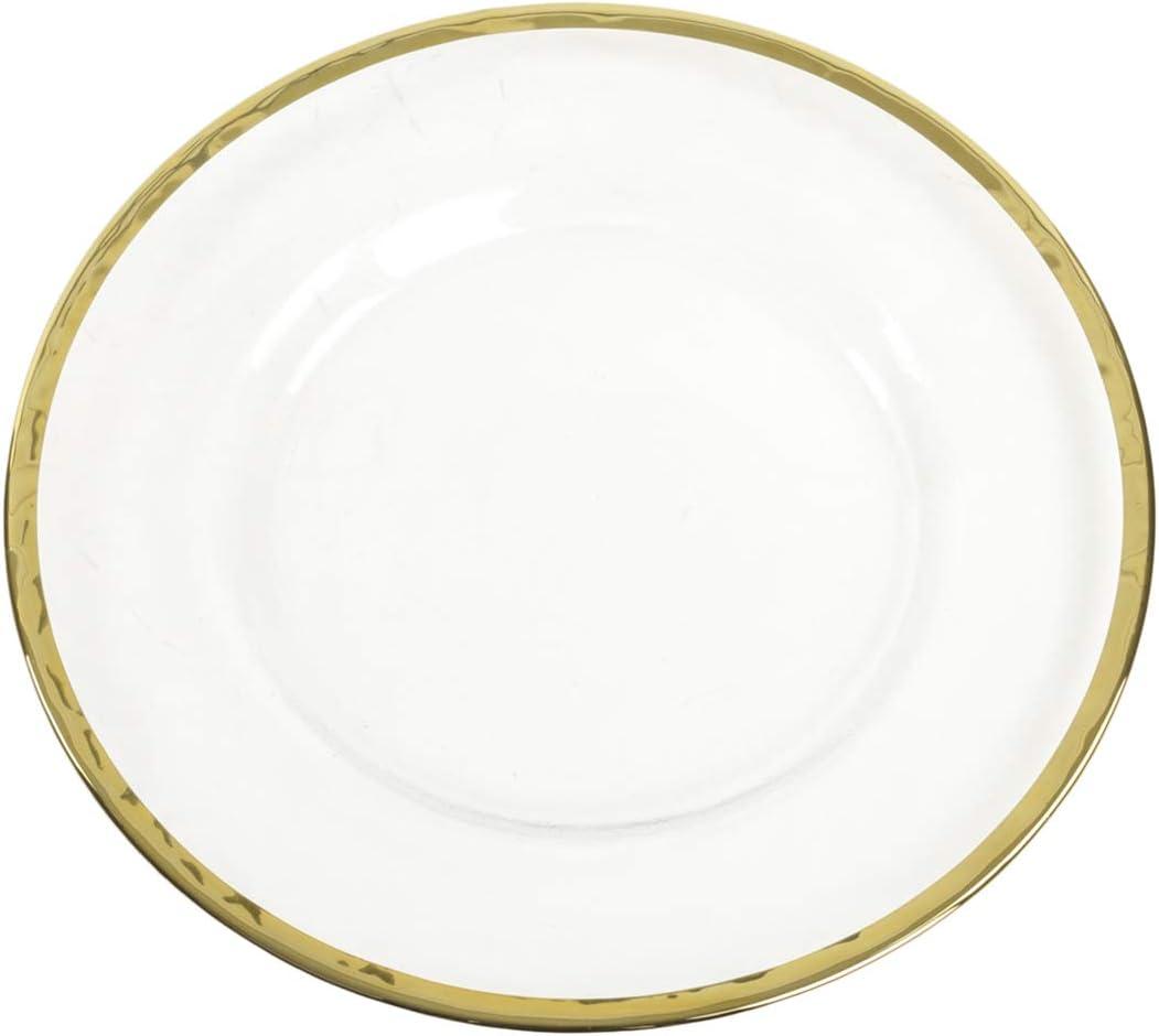 Clear Glass Charger Plates with Gold Rim, Set of 4