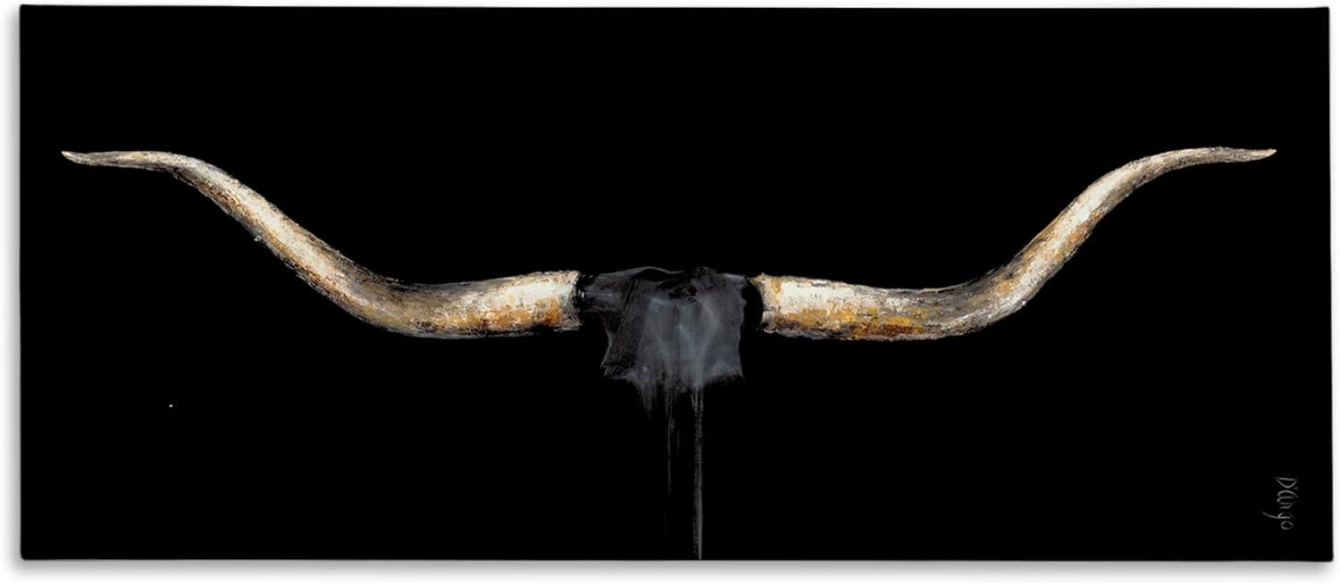 Stupell Home Décor Bull Horns Shadow Black Brown Animal Painting Canvas Wall Art by Third and Wall