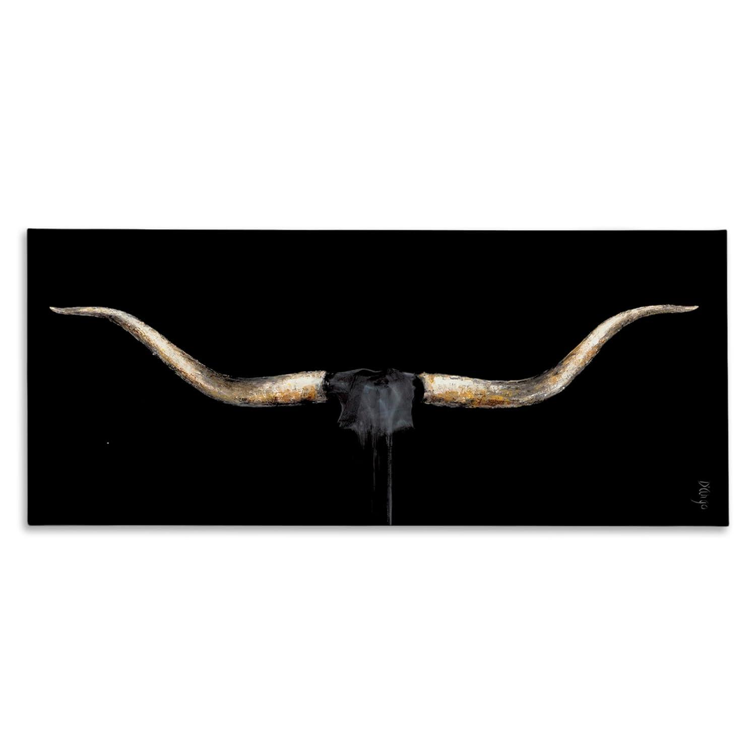 Stupell Home Décor Bull Horns Shadow Black Brown Animal Painting Canvas Wall Art by Third and Wall