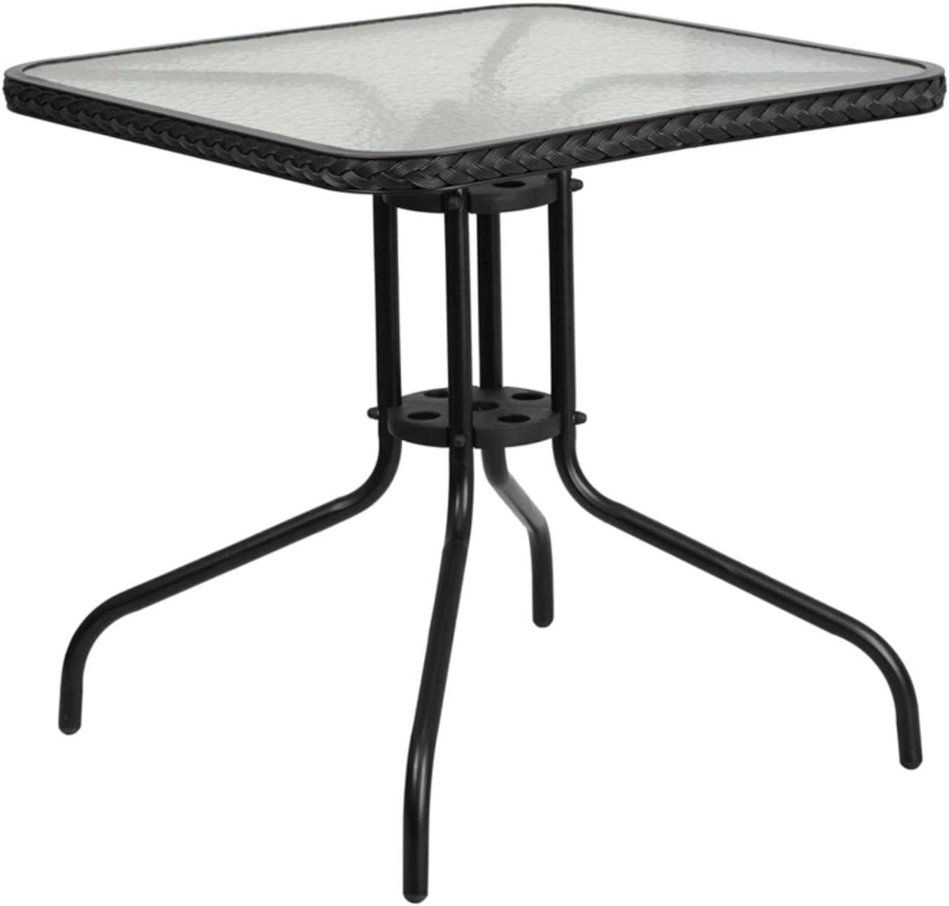 28'' Square Clear Glass Table with Black Rattan Edging