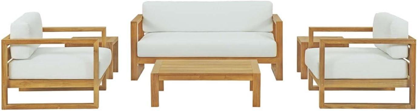 Upland Modern Teak 6-Piece White Cushion Outdoor Patio Set