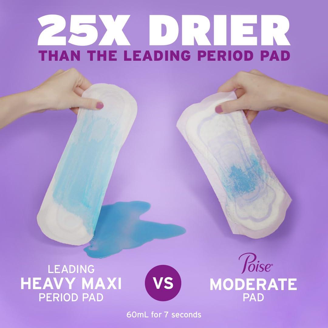 Poise Incontinence Pads for Women, 6 Drop Ultimate Absorbency, Long Length, 45 Count