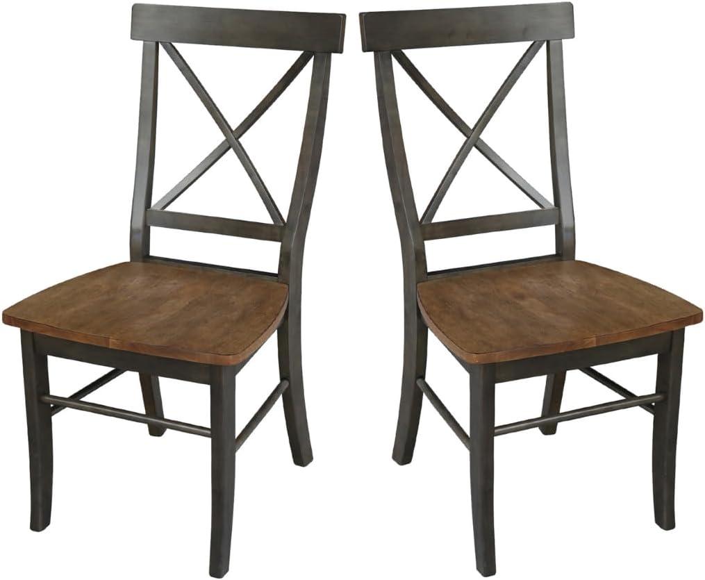 International Concepts Set of 2 X Back Chairs with Wood Seat Hickory Brown: Mid-Century Modern, Hardwood Frame