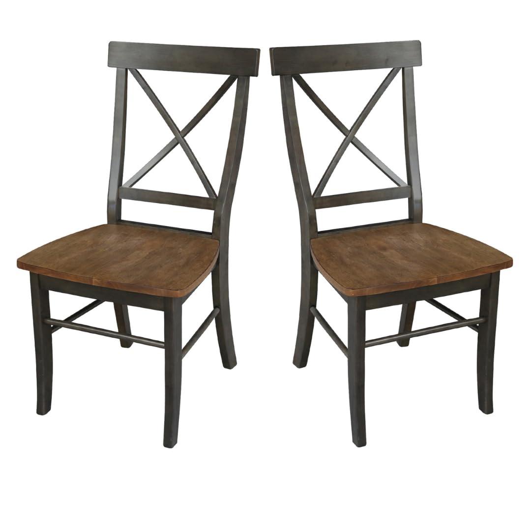 International Concepts Set of 2 X Back Chairs with Wood Seat Hickory Brown: Mid-Century Modern, Hardwood Frame