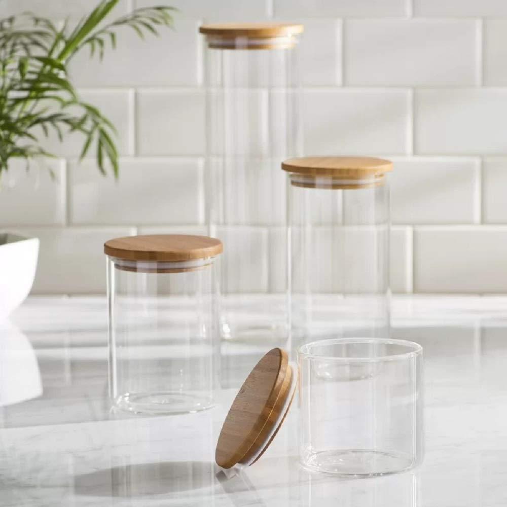 Glass Storage Jars with Bamboo Airtight Lids, Set of 5 Glass Canisters Sets for Kitchen Pantry