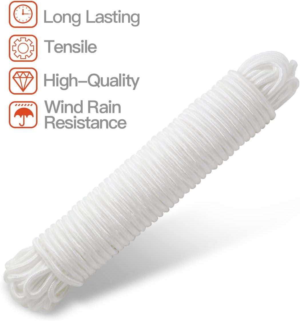 Anley 50 Ft Flag Halyard Rope (1/4 In), Suitable for Climbing, Swing, Camping Tent, Clothesline and Boats - Double Braided, Compatible with Flagpoles Up To 25 Feet (White)