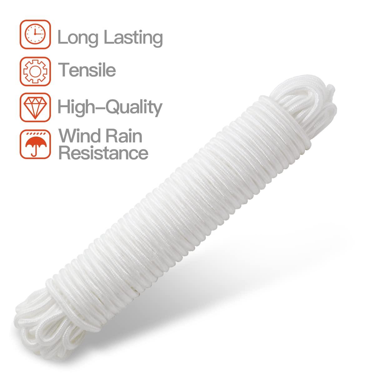 Anley 50 Ft Flag Halyard Rope (1/4 In), Suitable for Climbing, Swing, Camping Tent, Clothesline and Boats - Double Braided, Compatible with Flagpoles Up To 25 Feet (White)