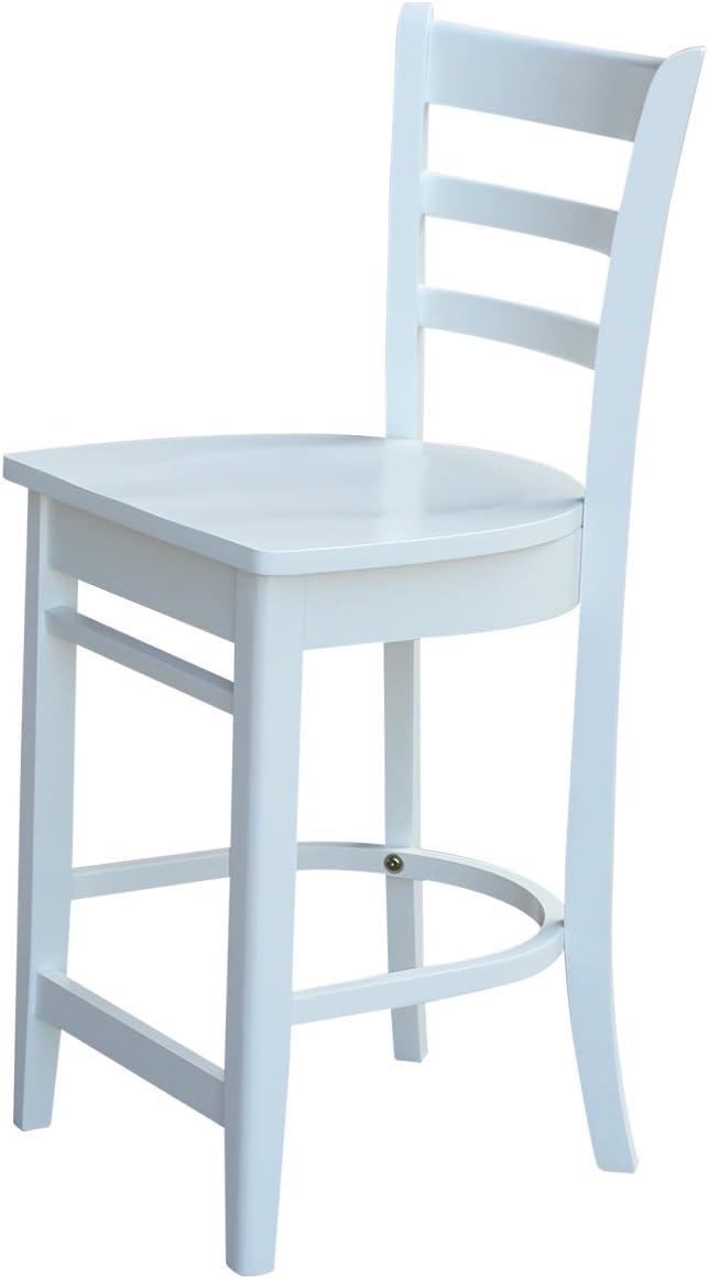 24" Emily Counter Height Barstool White - International Concepts: Hardwood Frame, Ladder-Back Design, Kitchen-Compatible