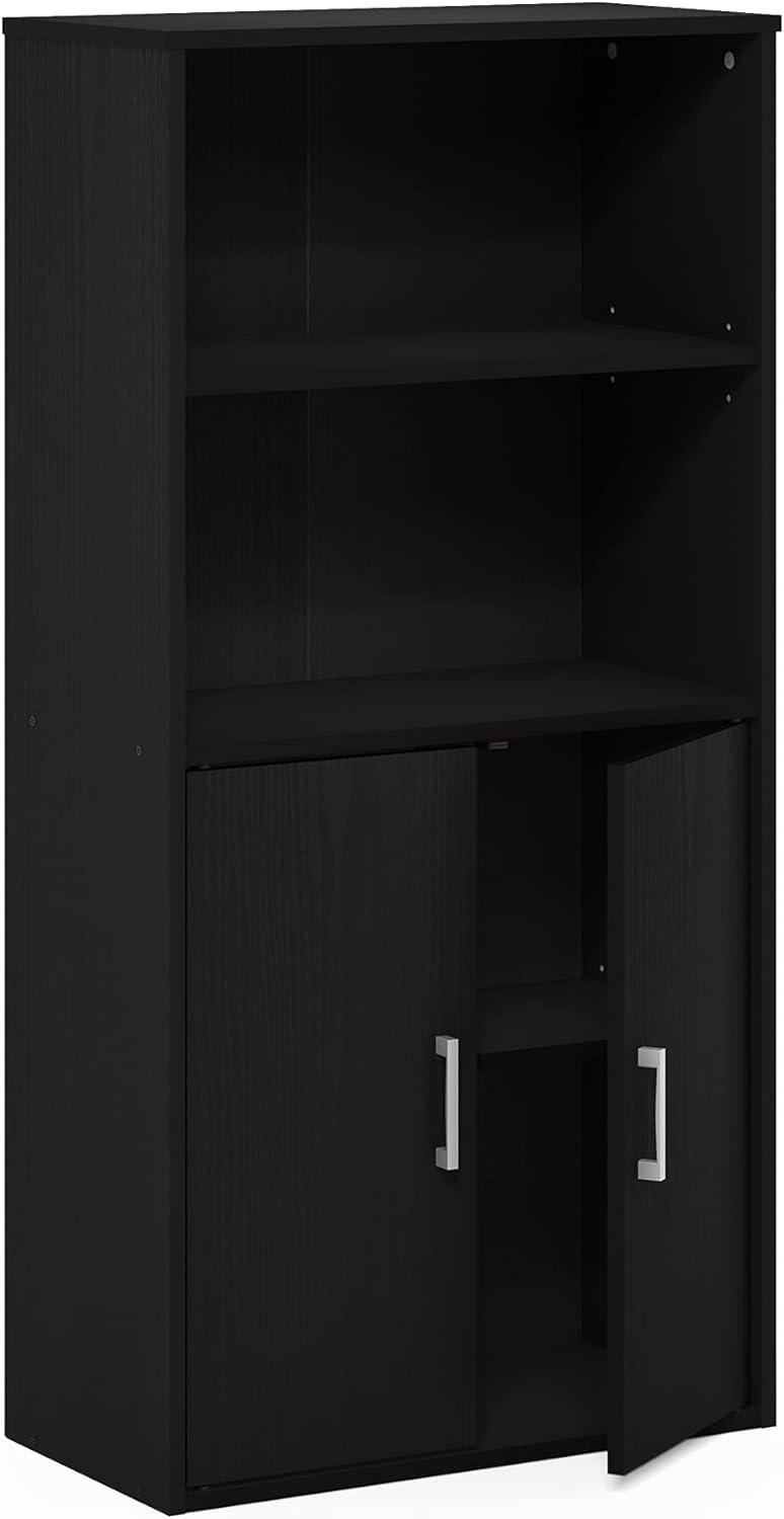 Adjustable Black Oak Storage Cabinet with Doors