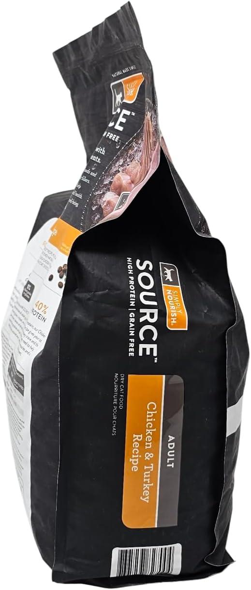 SIMPLY NOURISH Source High Protein, Grain Free Adult Chicken and Turkey Dry Cat Food, 5 Pound Bag